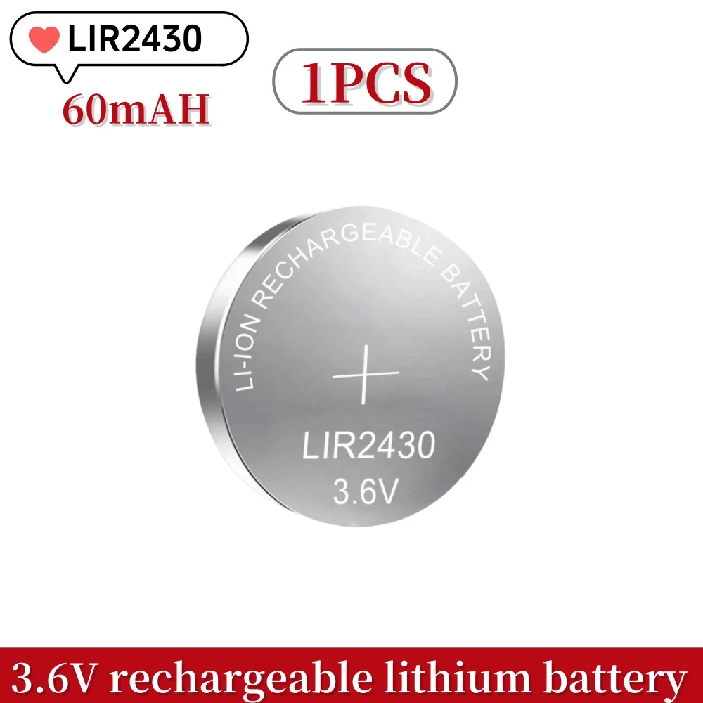 1-5PCS LIR2430 LIR 2430 3.6V Lithium Rechargeable Li-ion Battery For Car Key Remote Control Watch Toys Replace CR2430 PD2430