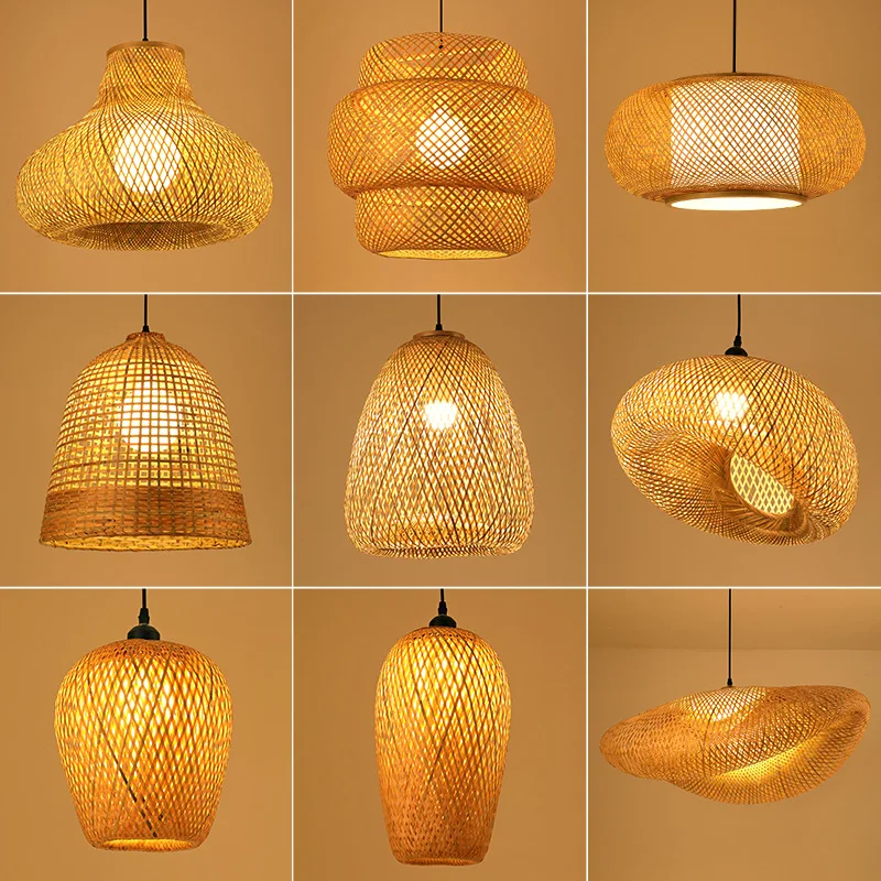 

Round Handmade Rattan LED Chandeliers Hanging Pendant Lighting Straw Hat Bamboo Pastoral Vintage Restaurant Cafe Art Suspension