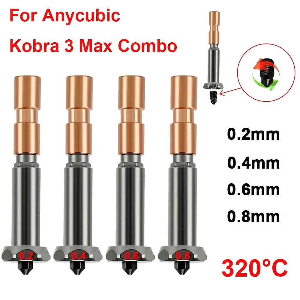 

0,2 мм, 0,4 мм, 0,6 мм, 0,8 мм, сопло для 3D-печати, быстросменная съемная головка принтера в сборе для Anycubic Kobra 3 Max Combo