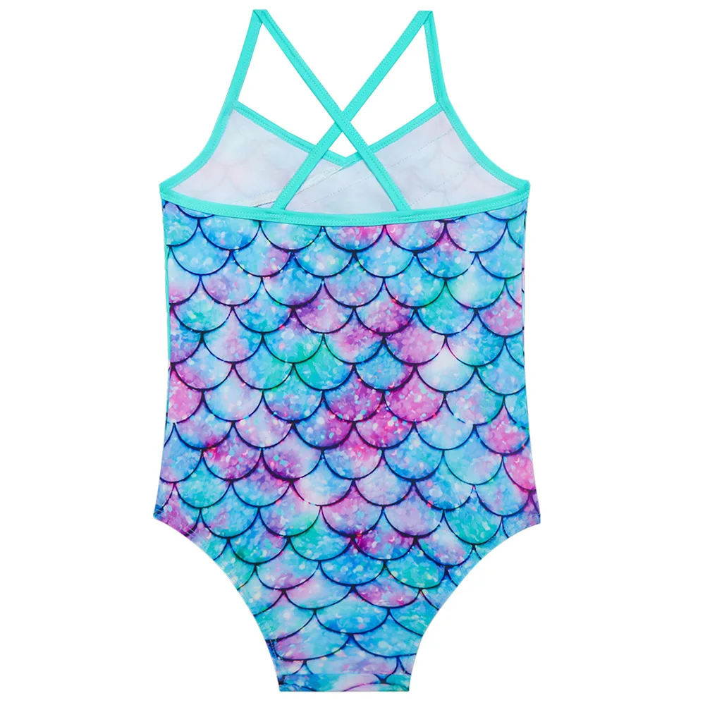 2024 Summer European And American Style Baby Girls Frillery Suspenders One-piece Bathing Suit 4-12Years Kids Mermaid Swimsuits