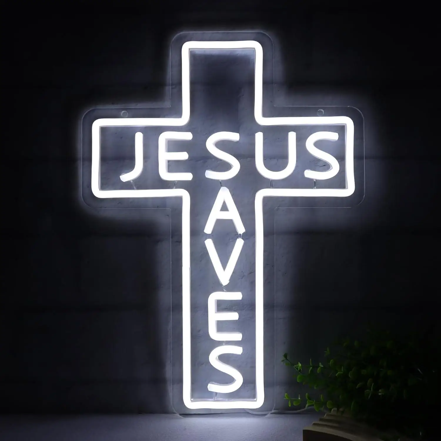 Jesus Saves Cross Neon Signs USB Dimmable LED Neon Lights for Bedroom Living Room Church Man Cave Bar Restaurant Wall Art Decor