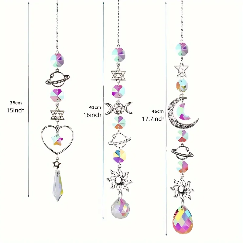 1/3pcs Unique Crystal Moon & Sun Wind Chime with Diamond Prism Pendant - Vibrant Rainbow Dream Catcher for Home and Garden Deco