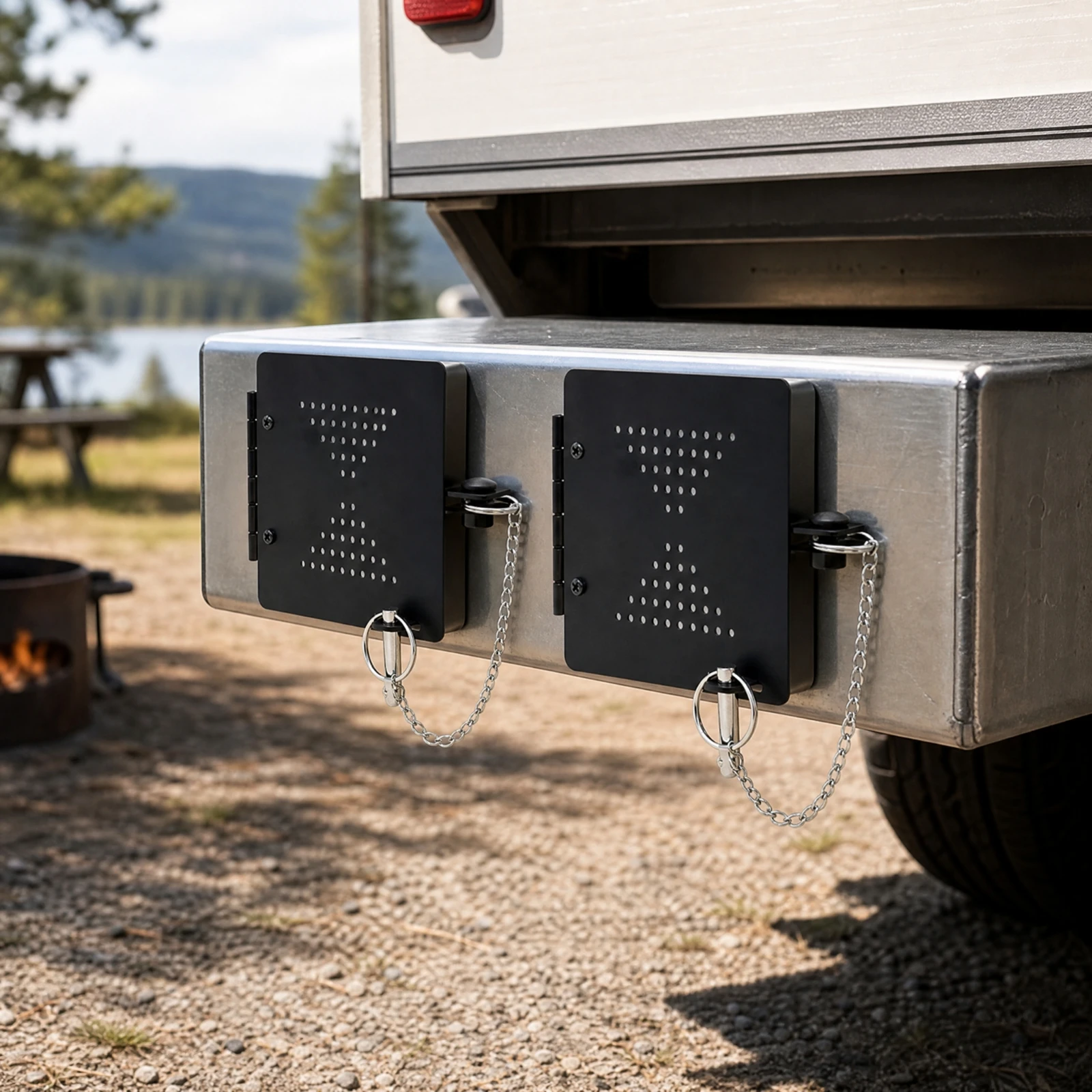 2 Pieces 4-Inch Square RV Bumper End Cover Anti-Loss Steel RV Bumper Cover with Hinged Plate Long-Lasting Sturdy for Campers