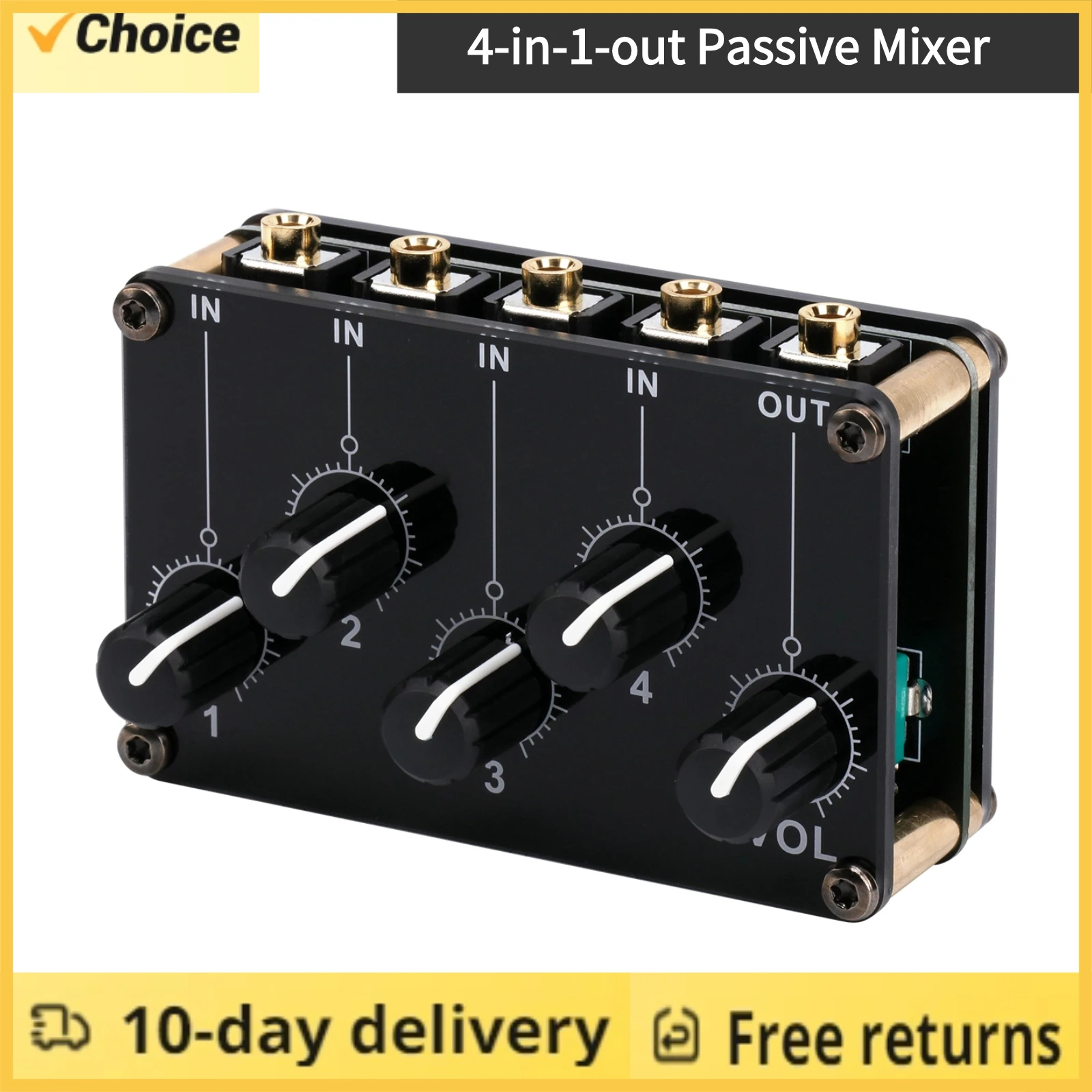 4-in-1-out Passive Mixer Module Mini Stereo 4-Channel Passive Mixer Audio Mixer 4 Audio Input to 1 Output Ultra Compact