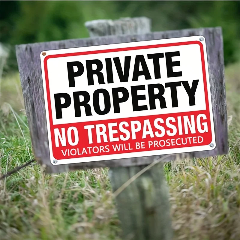 2D Metal Sign, 4 Pack Private Property No Trespassing Signs, 10x14 Inch Rustproof Aluminum, UV Ink Weatherproof Durable, 7 Year