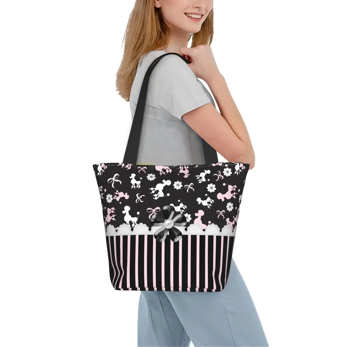 Bolsas de mano reutilizables para compras, bolsa de lona de dibujos animados, de hombro, para guardar comestibles