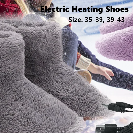 

USB Heated Shoes Electric Heating Shoes Men Women Winter Warm Snow Boots Washable Rechargeable Foot Warmer Fluffy House Shoes