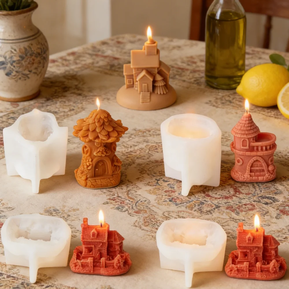 Europäisches Gebäudehaus Silikonform Vintage Haus DIY handgemachte Aromatherapie Gips Harz Seife machen Haus Kerzenherstellung Werkzeug