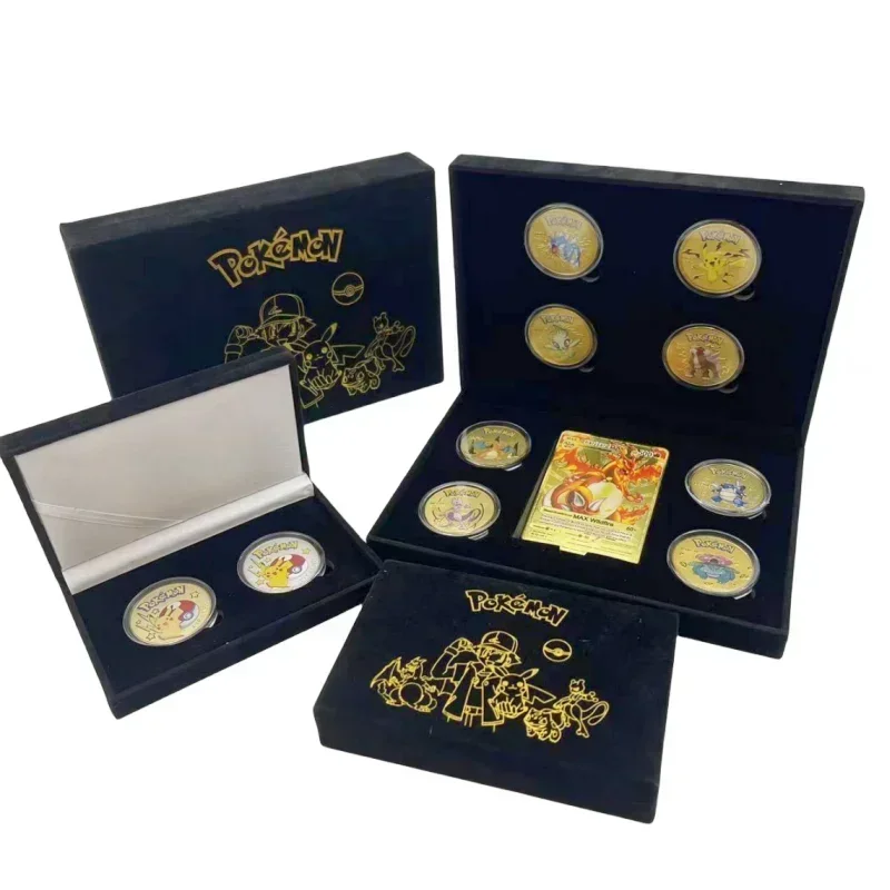 Pokemon Gift Box Set Metal Commemorative Coins Pikachu Gold Coins Silver Coins Children\'s Collection Toys The Best Birthday Gift