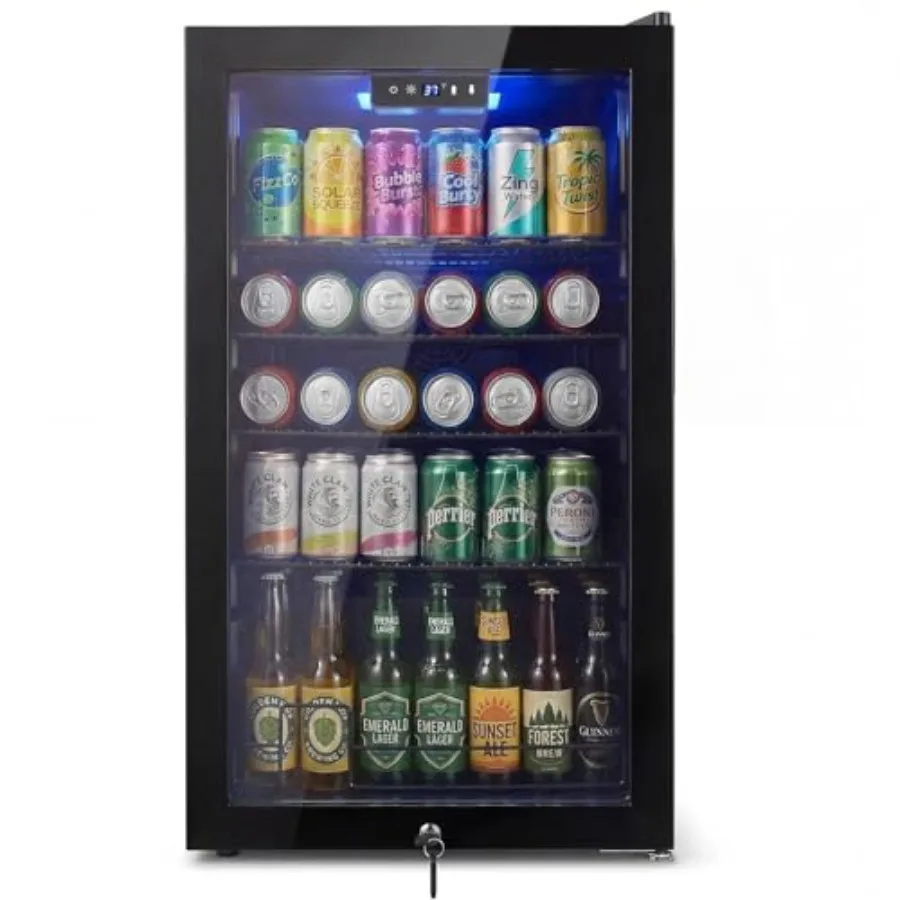 20 Inch Beverage Refrigerator, Mini Fridge with Glass Door for Soda Beer 130 Can Small Fridge for Home Office Bar, 3.4 Cu.Ft Dr