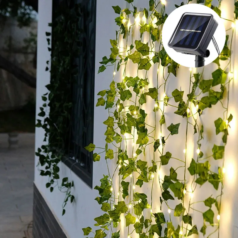 

Artificial Leaf Plants Solar Light String Wedding Fairy Garland Lamp for Outdoor Party Garden Wall Fence Room Ramadan Decoration