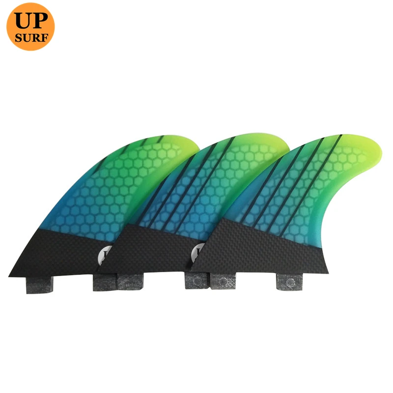 

UPSURF Double Tabs Fin Surfboard Fins M Size Blue Green gradient Color Honeycomb Fiberglass Paddle Borad Surf Accessories