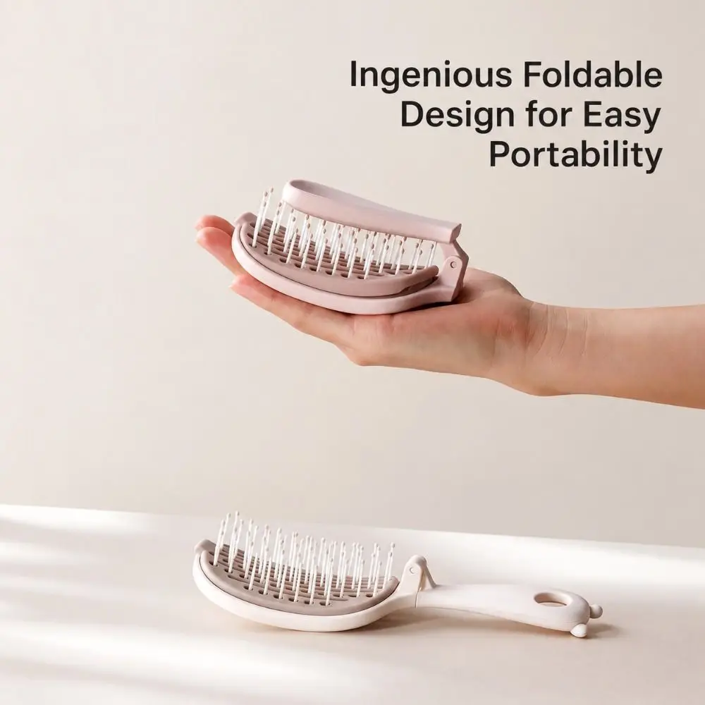New Self Cleaning Foldable Comb Rounded Soft Bristles Massage Easy-to-Clean Comb Anti Static Styling Paddle Hair Brush Home Use