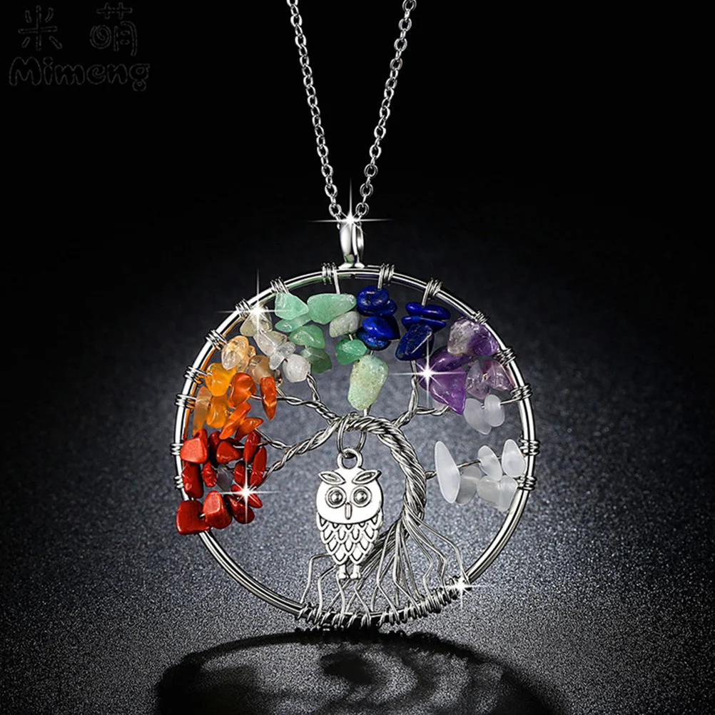 

1Pcs Owl Pendant Necklace Life Tree Assorted Color Copper Necklace Fashion Jewelry Delicate Handmade Pendant Gem-Stone Decor