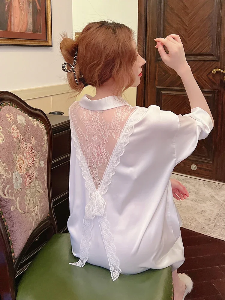 

White Baggy Nightgowns Women Summer Lace Design Sexy Sleepwear Elegant Home Casual Ulzzang Fashion Breathable Nighty for Ladies