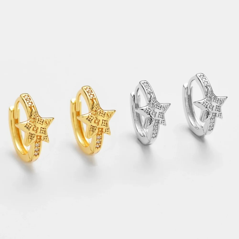 لطيف الذهب والفضة اللون الأبيض الزركون الأذن الصغيرة مشبك أنثى ستار هوب أقراط للنساء هدايا مجوهرات الزفاف