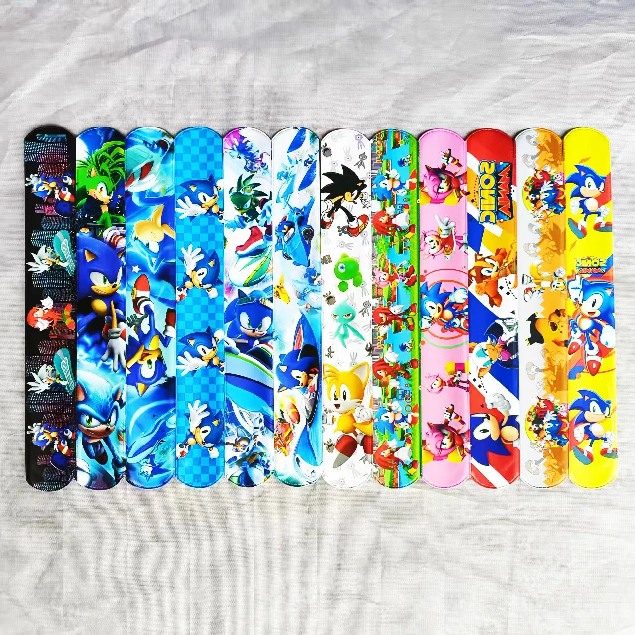 12PCS Fun Shadow Cartoon Sonic Action Figures Anime Sonic Pop Ring Wristband Toys Hedgehog Toy Wristbands Children's Gifts