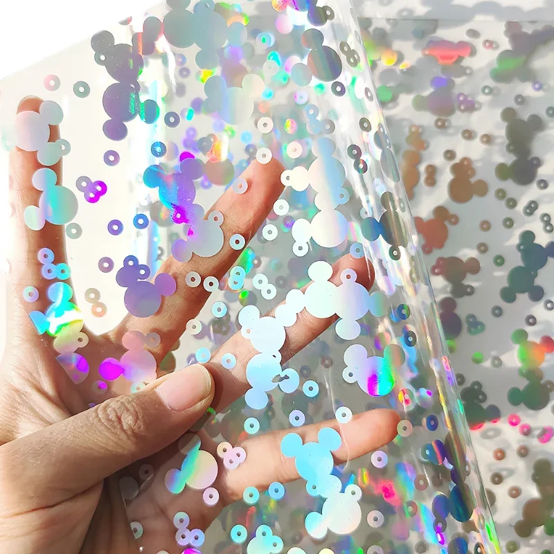 46x135cm Holographic Faux Leather Sheets Transparent PVC Vinyl Colored Soft Plastic Film Fabric for DIY Handbags Making Craft