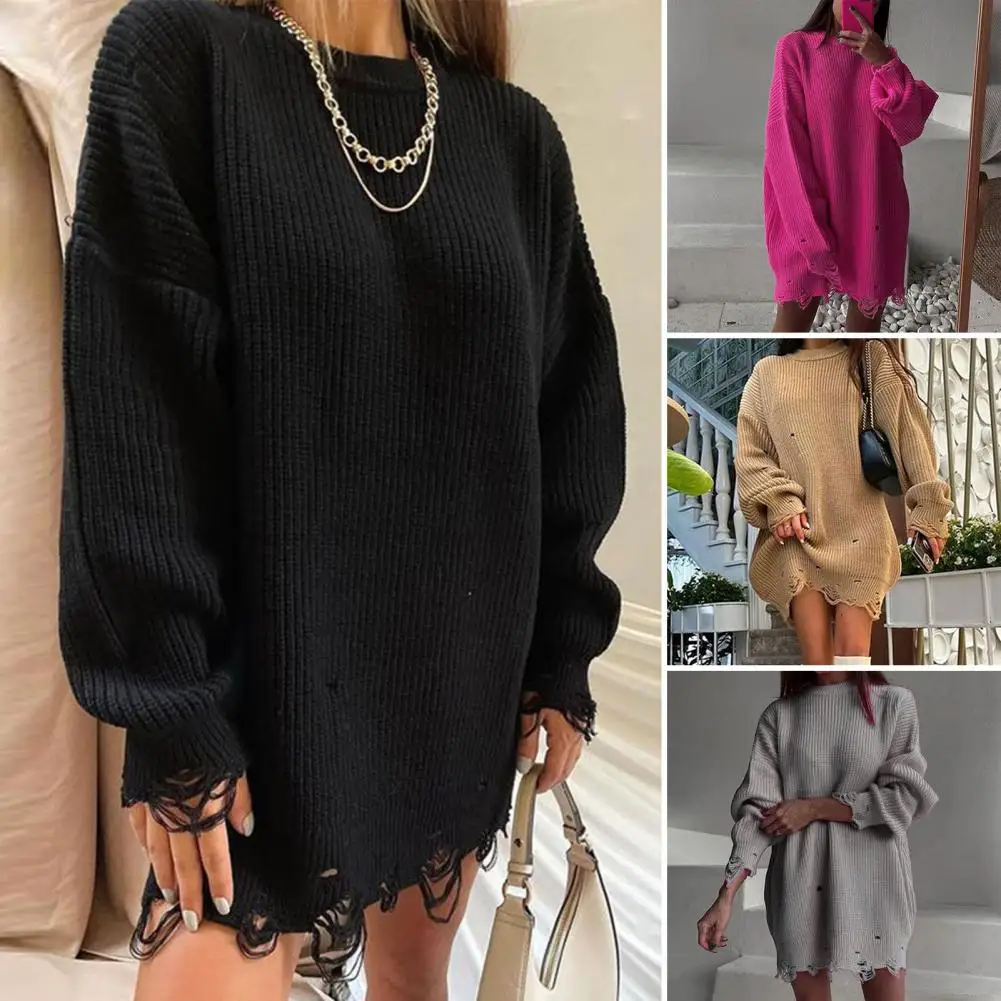 

Женский свитер Свитер Женский мягкий вязаный свитер Трехмерный пошив Свободный крой Топ с круглым вырезом и длинным рукавом средней длины