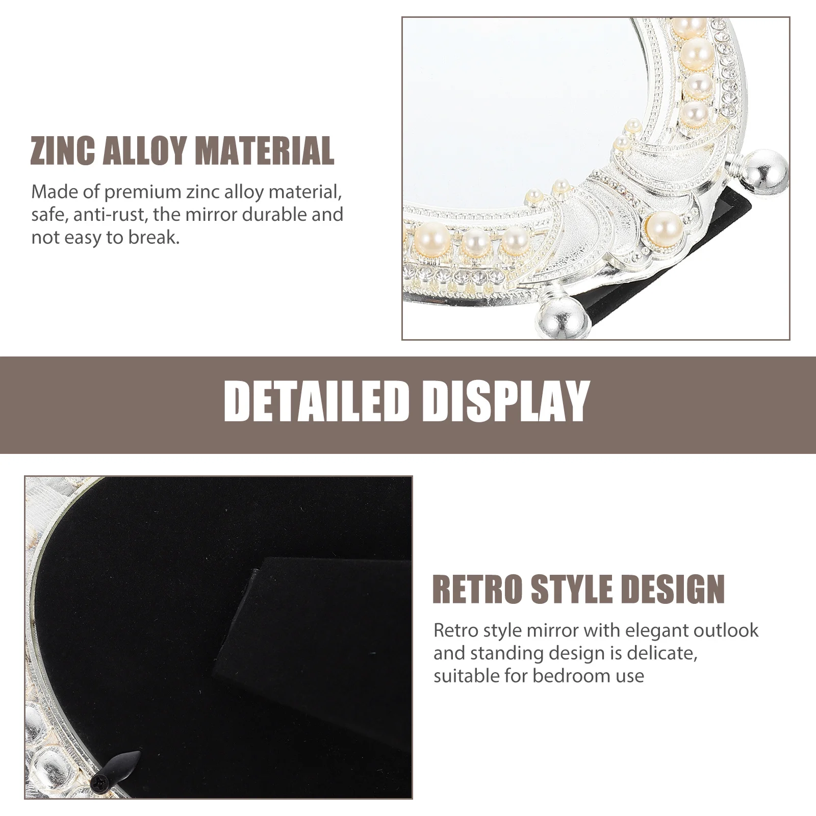 

Retro Pearl Mirror Desktop Vanity Mirror Elegant Design Durable Anti-Rust Material Stable Base High Definition Clear Surface