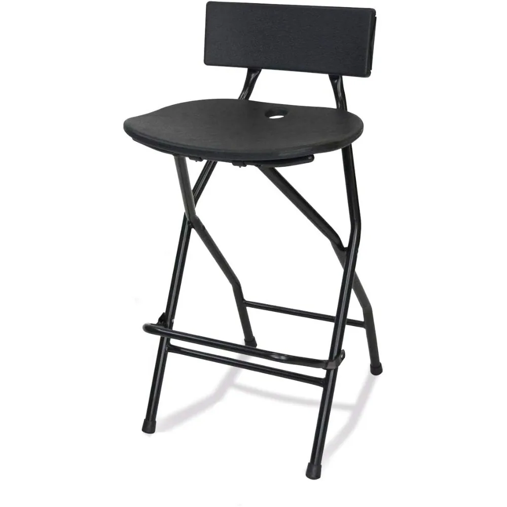 

Folding Bar Stool with Backrest - Black Metal Frame Stool with Back Support