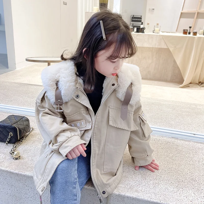 Girls Kids Coat Jacket Overcoat Cotton 2022 Luxury Warm Plus Thicken Velvet Winter Sports Teenager School Children\'s Clothing