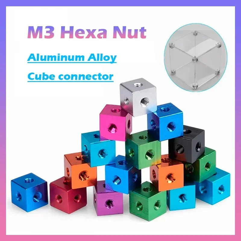 10Pcs M3 Cube Connector Aluminium Alloy Anodized Fixing Bracket 10mm Square Spacer Standoff Tee 6 way M3 x 10 x 10 x 6mm/10mm