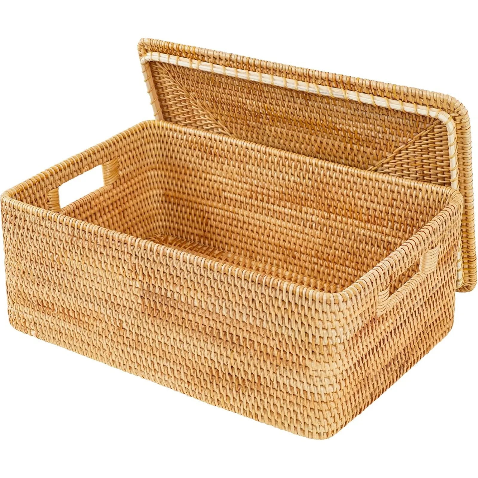 

US Basket With Lid,Large Storage Basket Lidded,Rattan Box For Shelf (16.5" L×12.6"W×7"H)