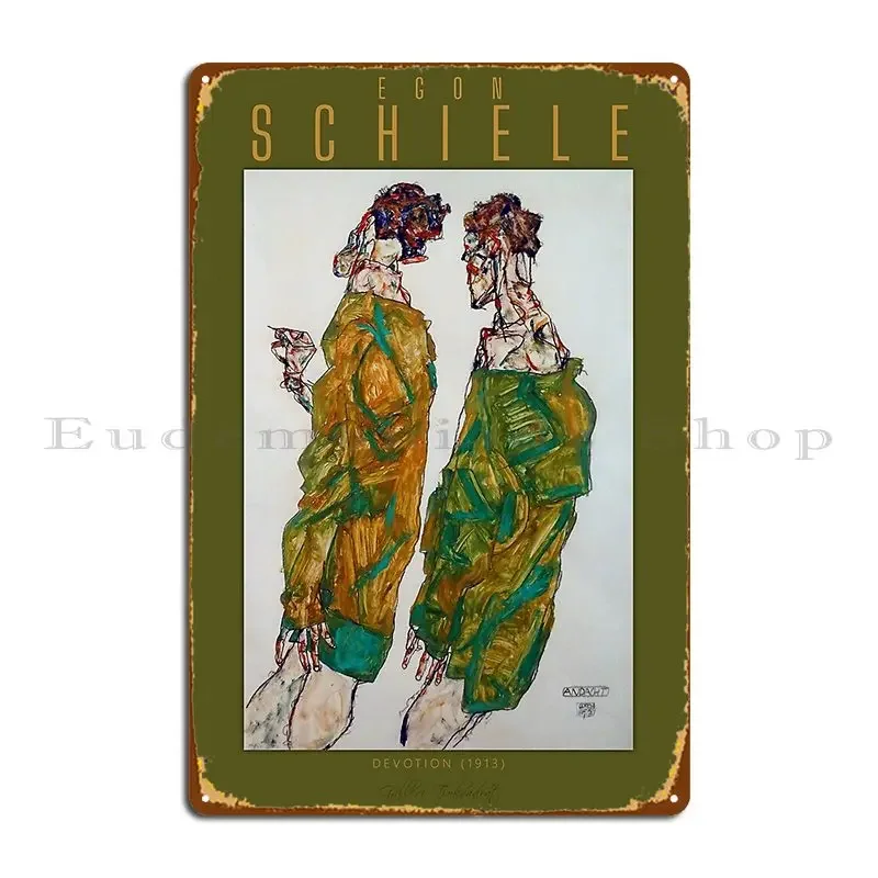 Egon Schiele Devotion 1913 Metal Sign Classic Retro Living Room Printed Club Party Tin Sign Poster