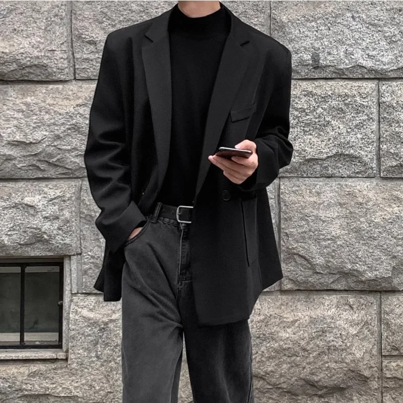 Mens Blazer Jacket 2024 Autumn New Korean Loose Fit Men\'s Shoulder Padded Casual Trendy Suit Jackets