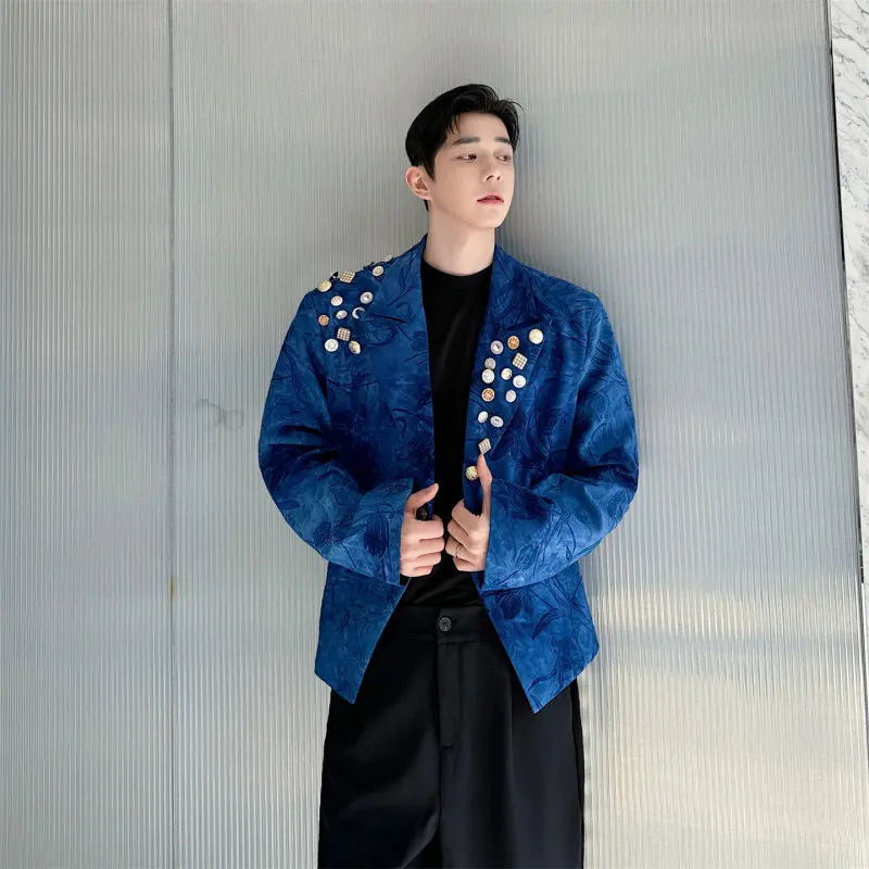Mens Cropped Jacquard Multi Button Design Stage Performance Jacket Designed for Disco Nights and Live Music Shows