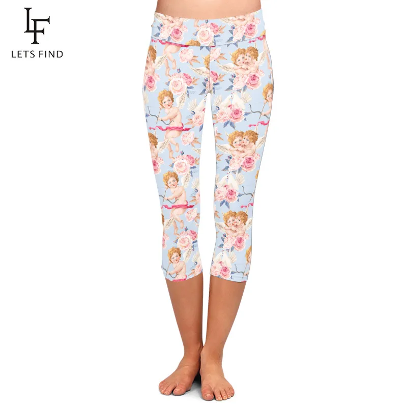 LETSFIND High Quaility 3D Cute Baby Milk Silk Print donna Soft Capri Leggings Leggings elastici Fitness a vita alta