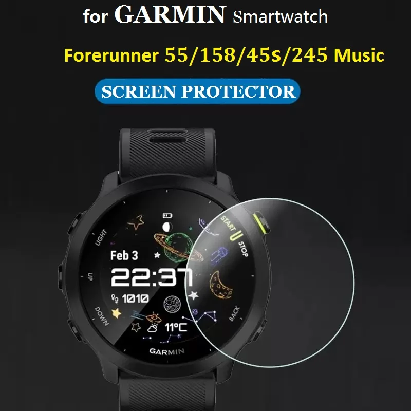 Protector de pantalla para reloj inteligente, película protectora de vidrio templado, 5 piezas, 2.5D, para Garmin Forerunner 55 158 Forerunner 45 245