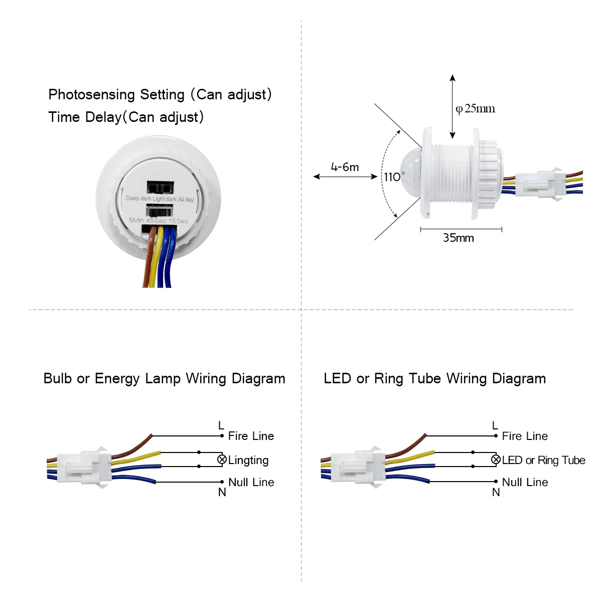 AC 110V-220V PIR sensore di movimento interruttore della luce Auto ON/OFF IR rilevatore di induzione a infrarossi per ventilatore lampadina a LED