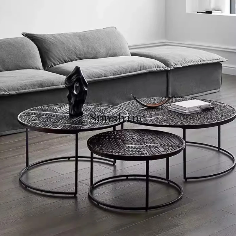 

Nordic solid wood simple modern round wrought iron household small apartment retro side table