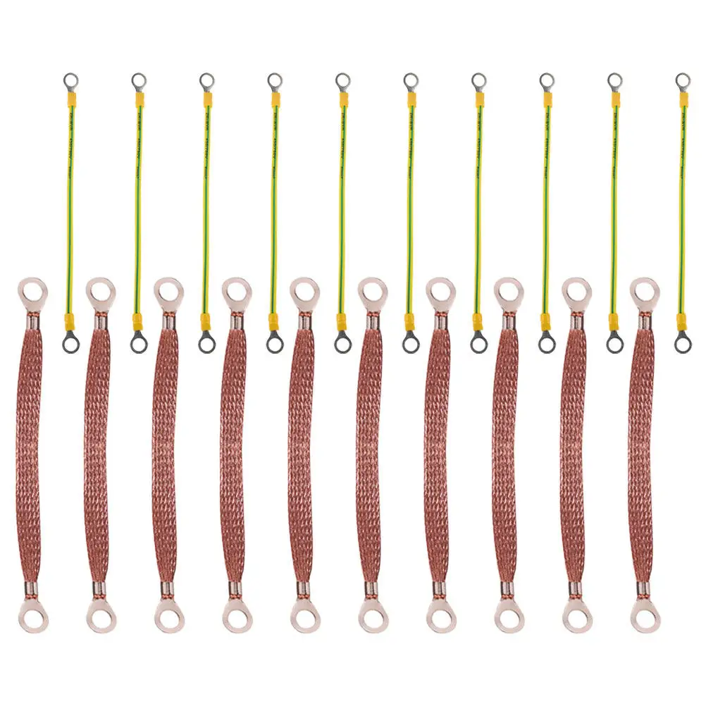 

20Pcs Copper Ground Strap Universal Automotive Engine Grounding Cable with Terminal Plugs Heavy Duty Braided Car