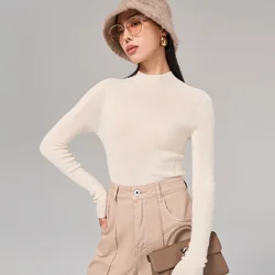 10% Mulberry Silk +90% Wool 18-needle Seamless Integration Solid Color Wool Sweater Temperament Semi-turtleneck Sweaters