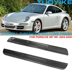 Car Real Dry Carbon Fiber Interior Doorsill Threshold Welcome Pedal Trim Cover Panel Strip Sticker For Porsche 997 991 2004-2008