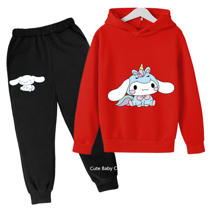 2024 Male and female anime Cinnamoroll hoodie children's cartoon student hoodie set Outdoor Spring and fall ages 1-14