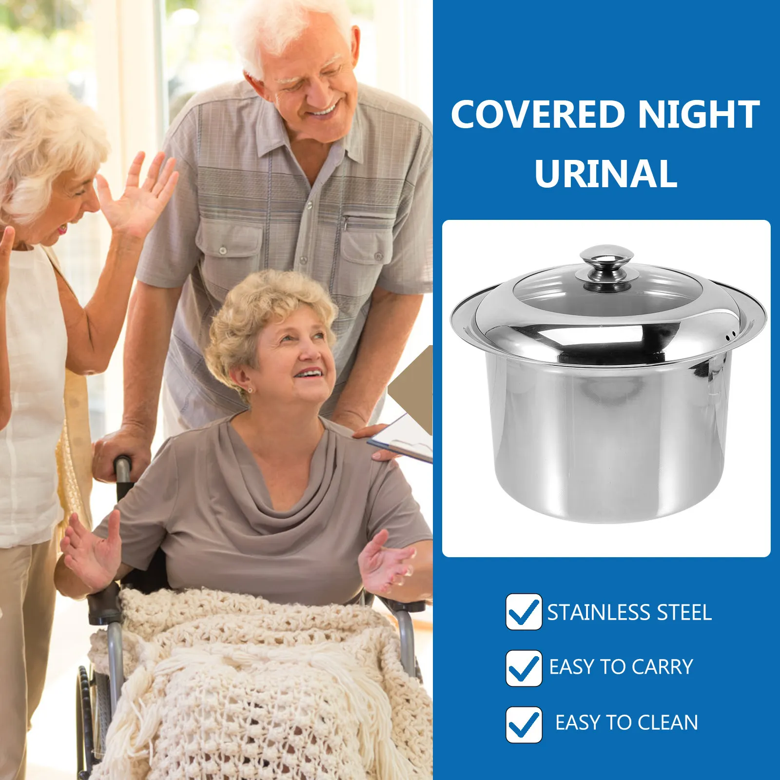 Stainless Steel Spittoon Heavy Duty Lidded Night Urinal for Elderly Kids Adults Portable Bedside Bed Pan Home Chamber Pot Urine