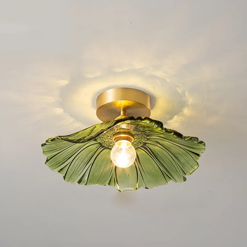 

Newest LED Luxury Lotus Leaf Glass Ceiling Light Hallway Corridor Light Warm Light Retro Living Room Interior Decor Lighting HOT