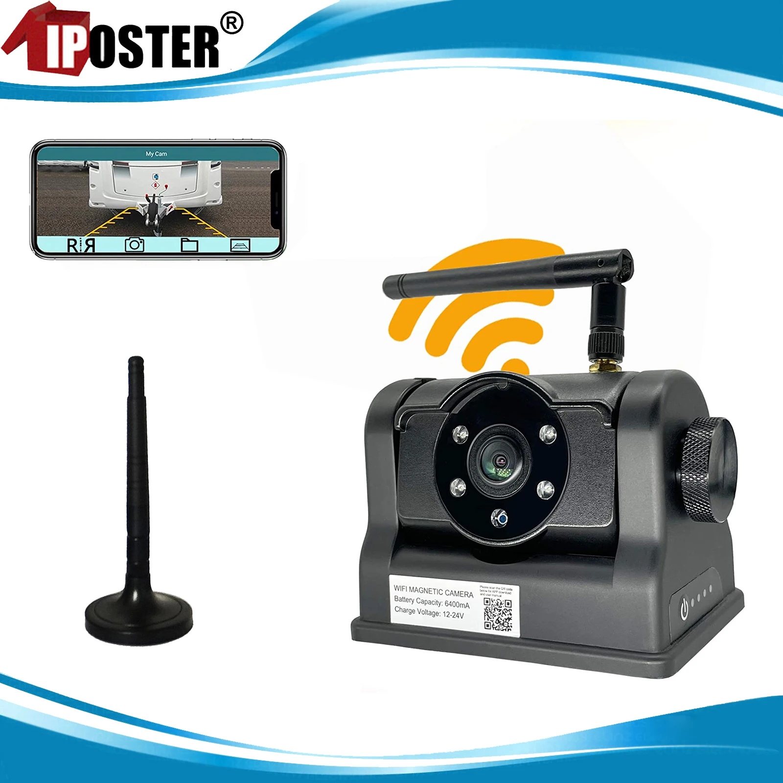 

iPoster Wireless WiFi Magnetic Base Hitch Battery Powered Backup Camera For Cellphones iPad iPhone