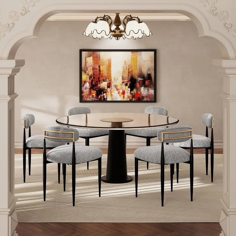 

дом. Набор из 6 современных обеденных стульев, кухонные стулья с обивкой букле и открытой спиной и черным металлическим каркасом для обеда