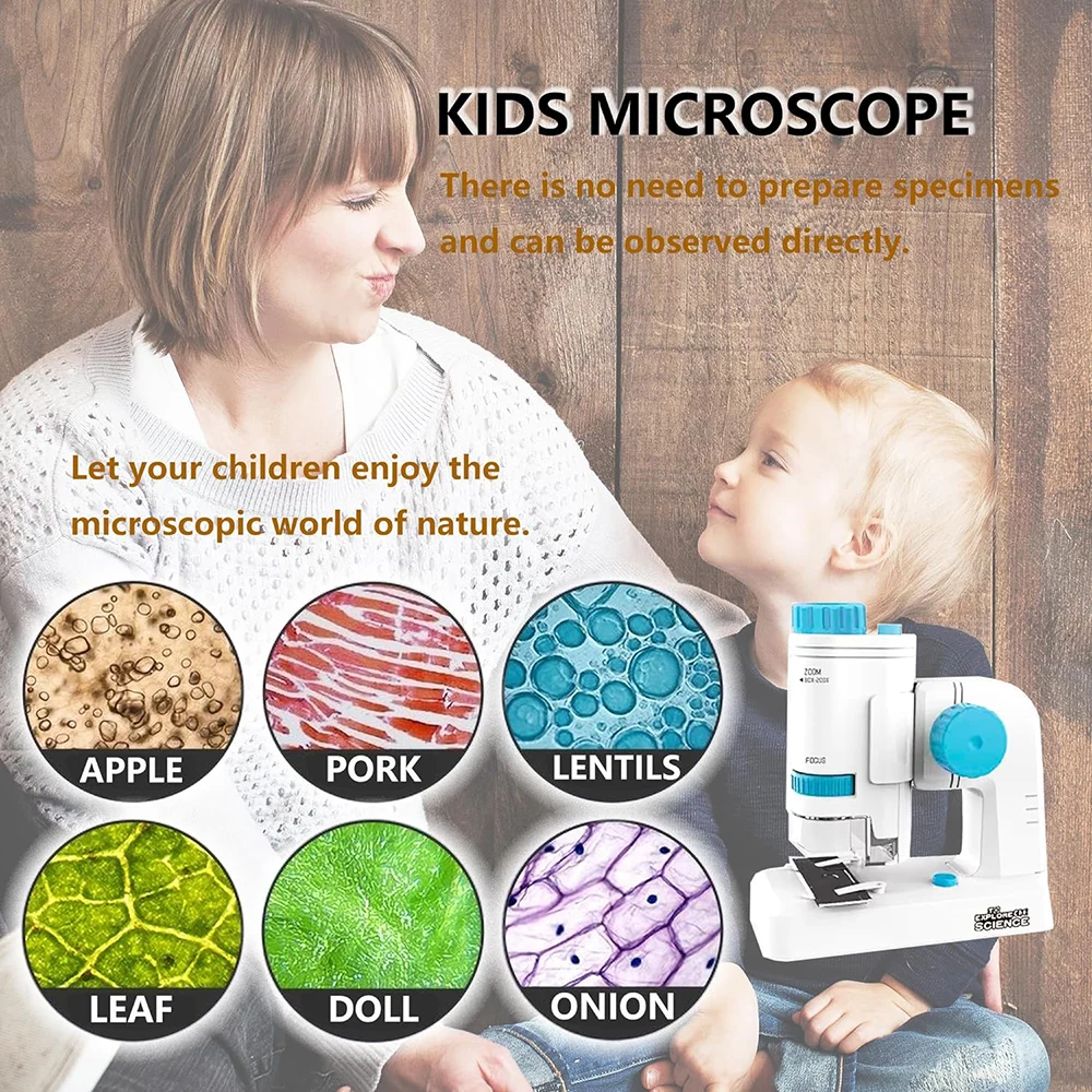 Children\'s Microscope 60x-200x Biological Microscope Set Portable Microscope Microbiology Exploration for Elementary Students