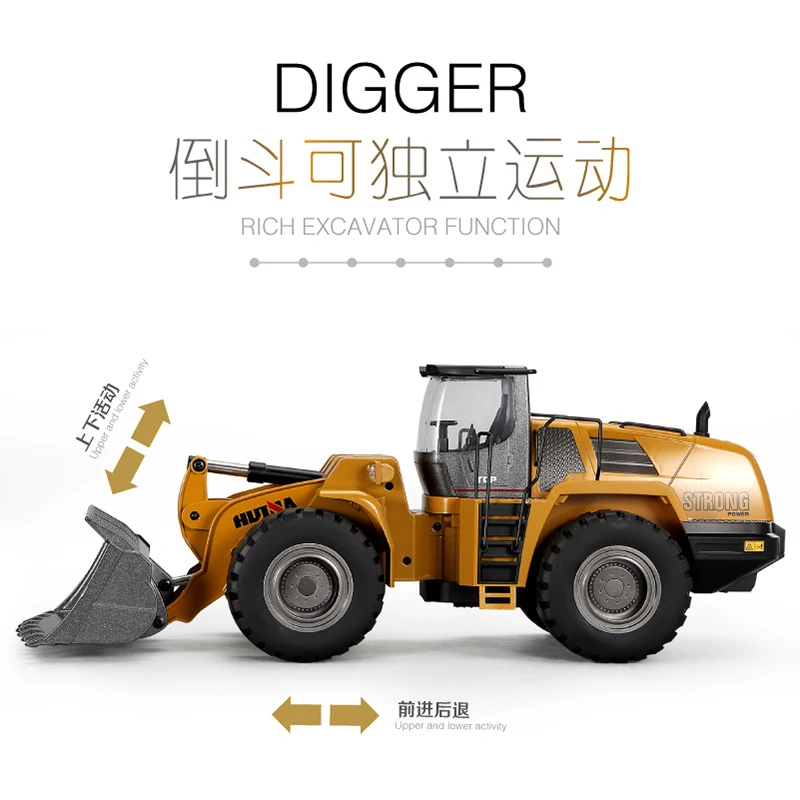 HUINA 1583,1:14 Scale Remote Control Excavator 22 Channel Alloy Engineering Shovel Toy Model,Adult Kids Bulldozer Loader