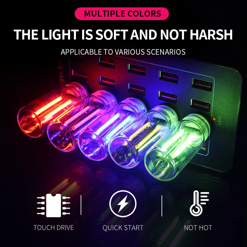 

Touch Dimming USB LED Filament Glass Bulb 5V Retro Edison Bulb 0.3W Night Light Car Decoration Incandescent Eye Protection Light