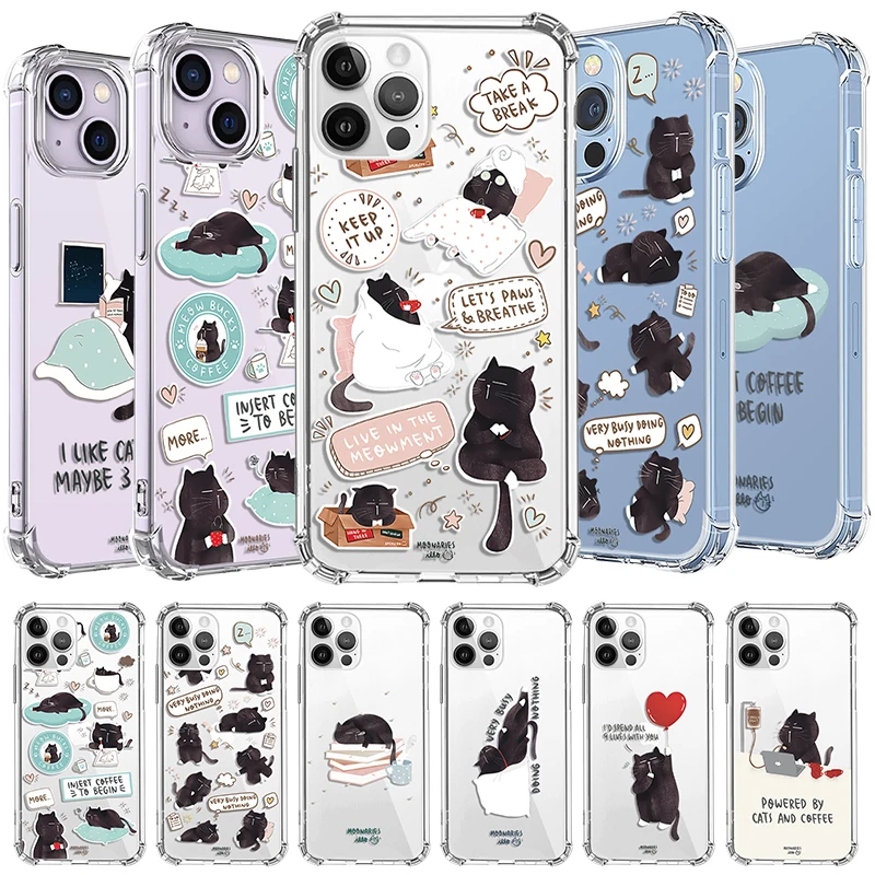 Cute Little Black Cat Phone Case For iPhone 15 14 Plus 13 Pro 12 ProMax 11 XSMax XR XS X Colorful Print Soft TPU Back Cover