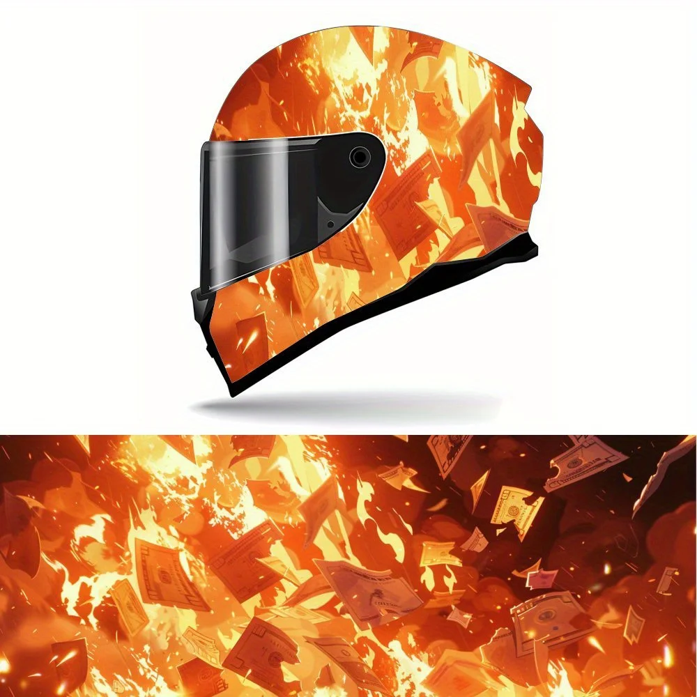 

Money Ablaze Full Face Helmet Vinyl Wrap Sticker, Durable PVC Material, Artistic Aesthetic Graphic Decal for Motorcycle Racing H