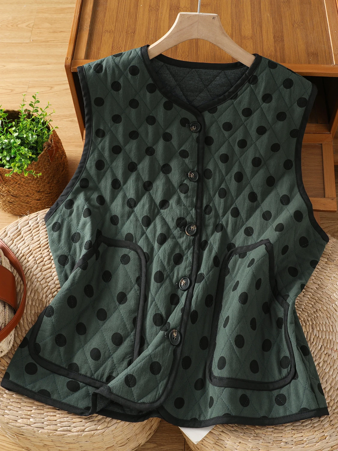 Ceco Acolchado de Aodón con Cuello Redondo para Mujer, Ceco Sin Mangas de Aodón Fino, Térmico, a Cuadros, con un So...