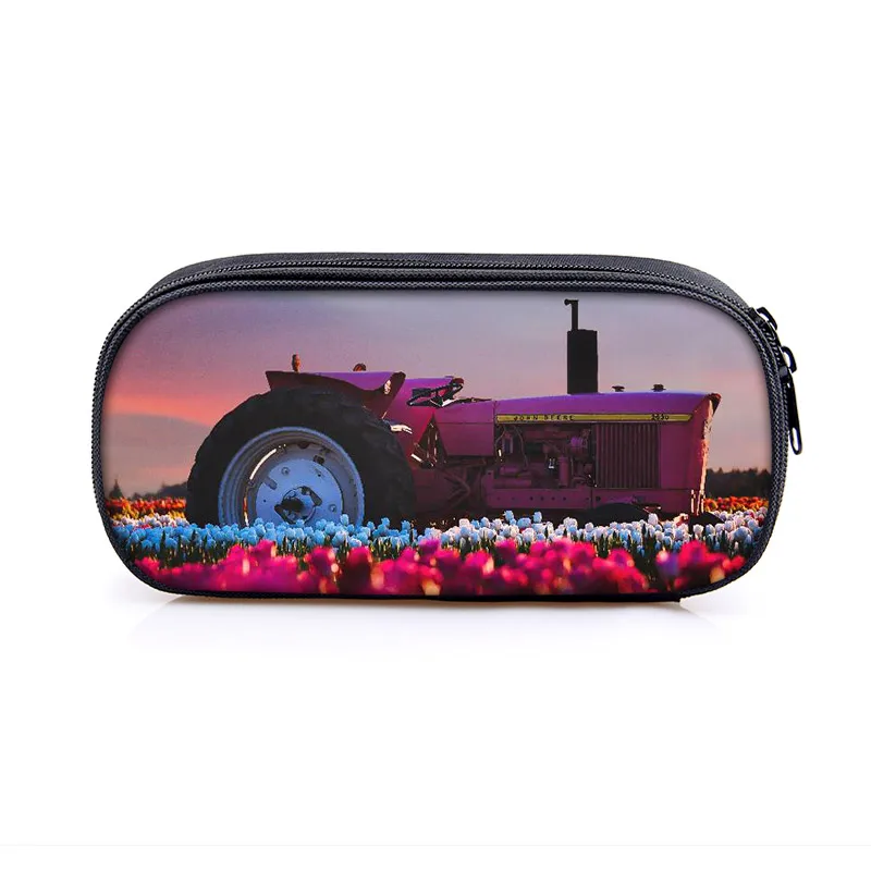 Cool Excavator Tractor Print Cosmetic Case Play with Farm Tractor Pencil Box for Teenager Storage Stationary Bag School Cases